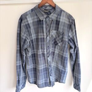 Smartwool Summit County Merino Wool Cotton Flannel Shirt Large Blue Button Up